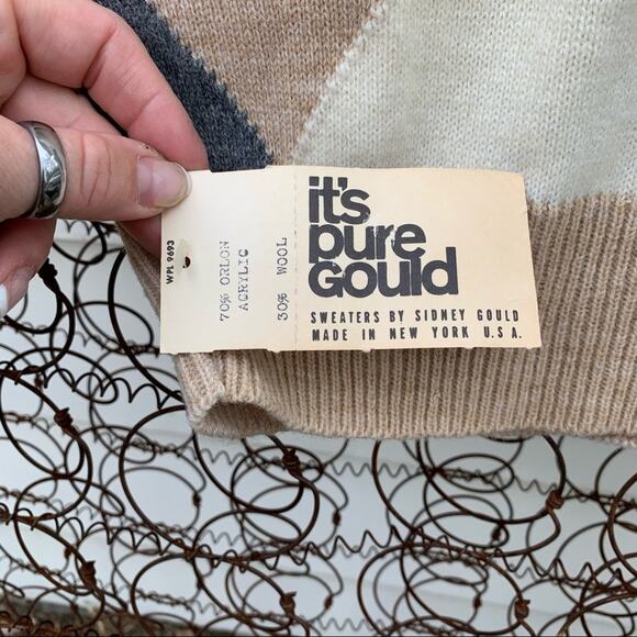 Vintage 50s Deadstock It’s Pure Gould argyle diamond sweater SMALL? - Picture 4 of 5